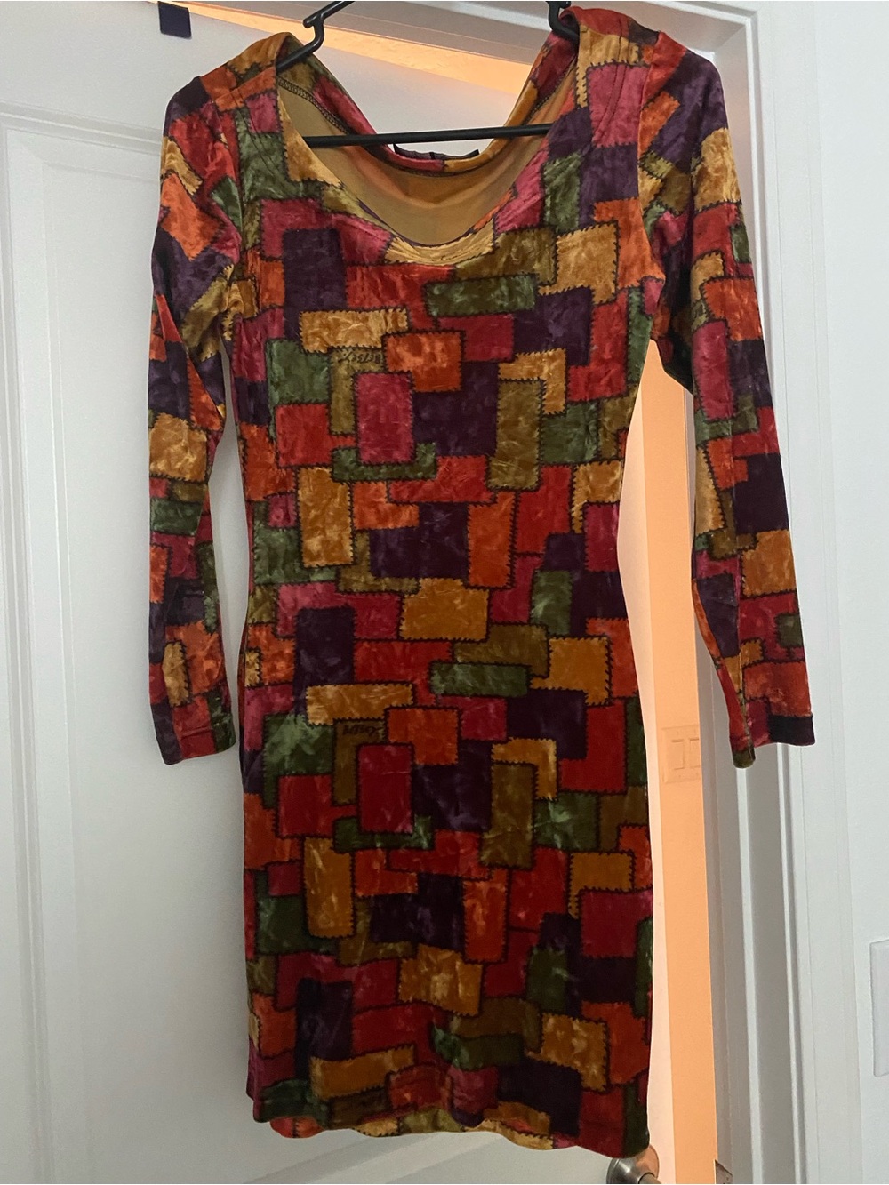 Betsey Johnson Multicolor Patchwork Velvet Long-Sleeve Dress
